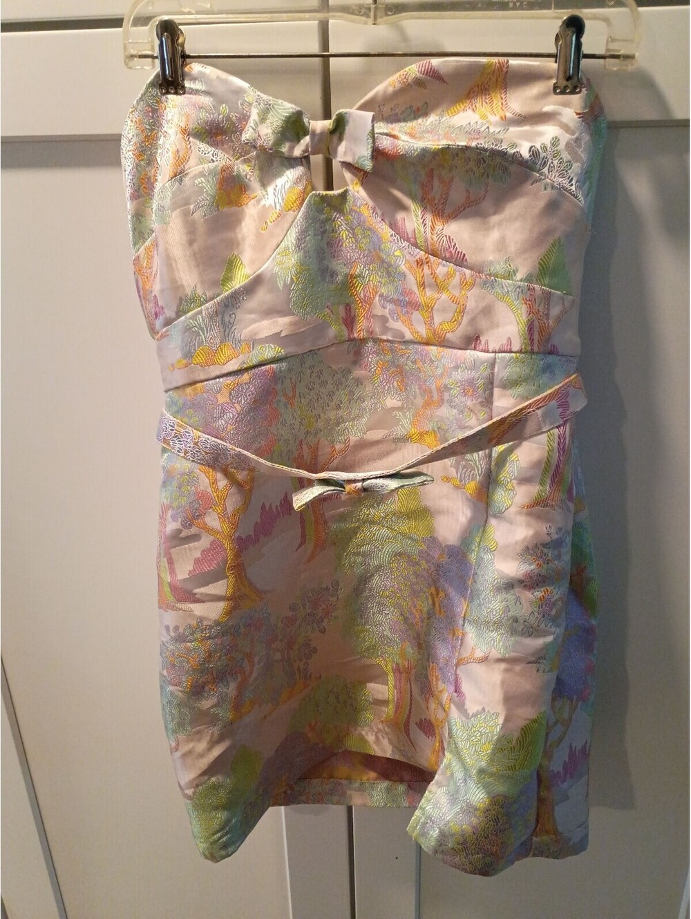 Maeve Strapless Pastel Brocade Mini Dress
